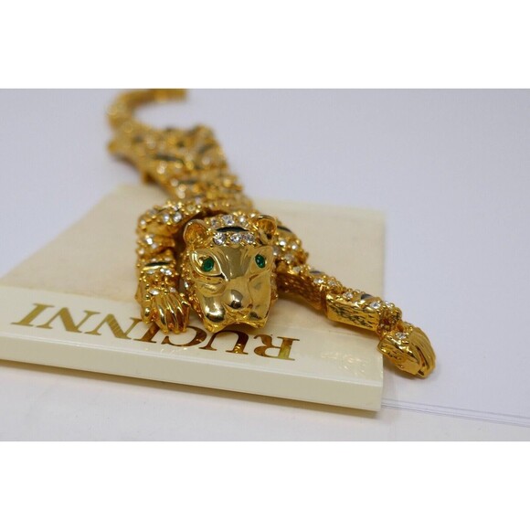 Rucinni Gold Tone Crystal Rhinestones Articulated Cat Tiger 7.5" Brooch Pin - Picture 4 of 10
